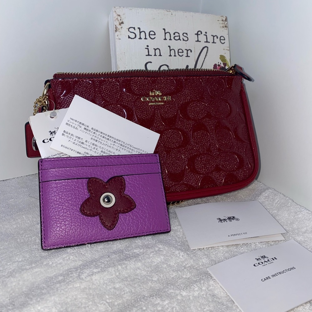 Coach red patent leather pouch
